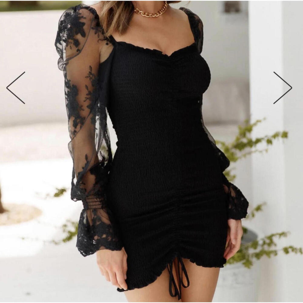 HELLO MOLLY black First Look of Fame sheer puff sleeve mini dress sz 4